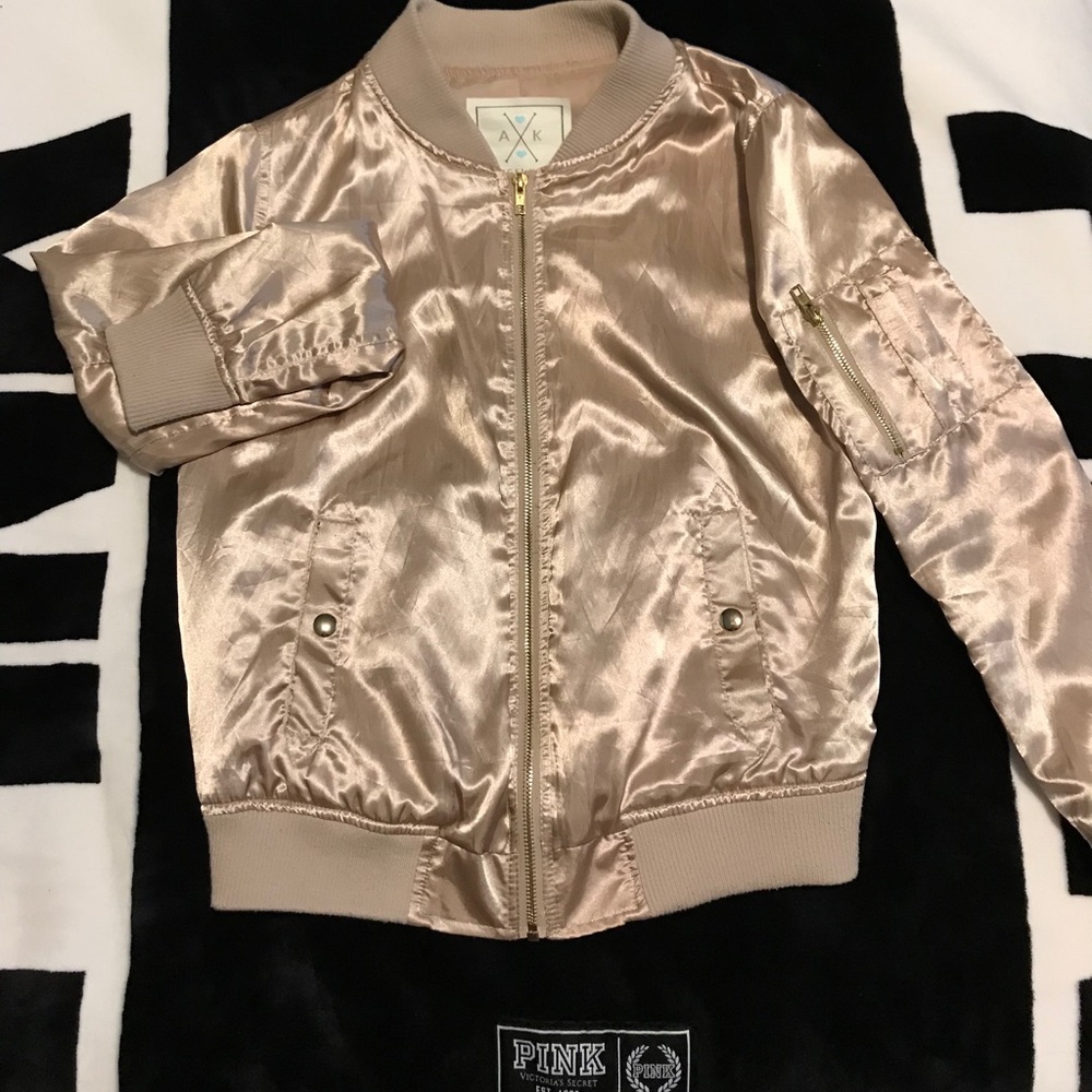 Nude Silk Bomber like Jacket